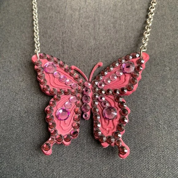 Tarina Tarantino Purple crystal VINTAGE butterfly necklace - Picture 5 of 8